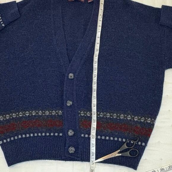 Vintage 90s John Ashford Italian Knit Cardigan Sweater Women’s L Blue Fair Isle - Picture 5 of 8